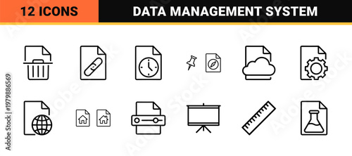 Document and file management outline icon set