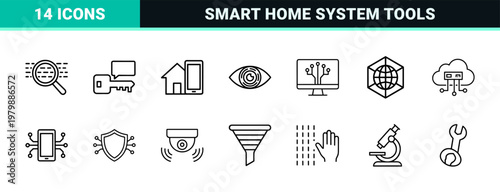 Minimalist AI technology and machine learning outline icon set
