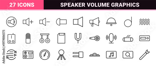 Audio and sound speaker line icon set for multimedia