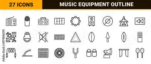 Minimalist audio and music line icon set for sound design.
