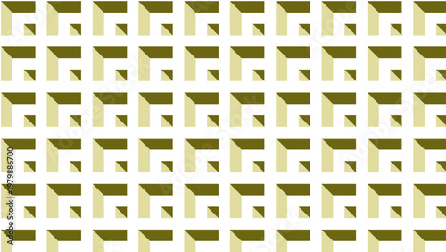 Seamless gold olive geometric embossed pattern with 3D square elements on white background.