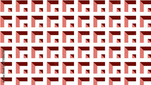 Seamless red terracotta geometric embossed pattern with 3D square elements on white background.