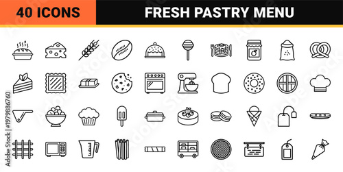 Bakery and food delivery minimalist line icon set