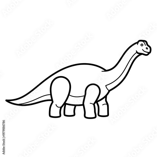 Simple black and white outline drawing of a friendly long-necked dinosaur, perfect for coloring pages.