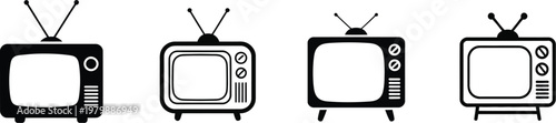Tv icon set with television icon vector elements isolated for broadcast services multimedia apps and home entertainment system graphics