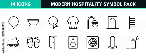 Hotel and travel service amenity outline icon set