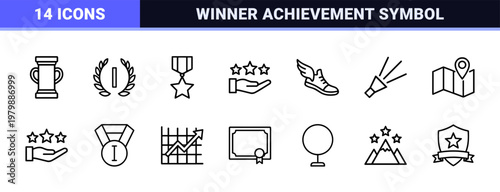 Achievement and award outline icon set for professional recognition