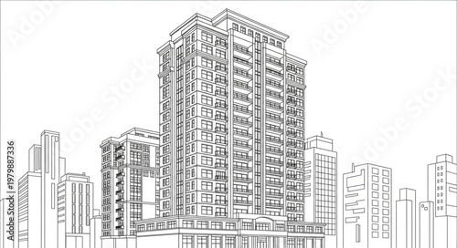 Tall City Skyscraper Building Architecture.