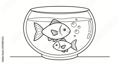 fish swimming in bowl with bubbles for kids illustration
