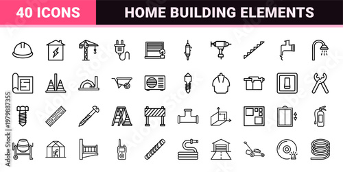 Minimalist construction and building maintenance line icon collection