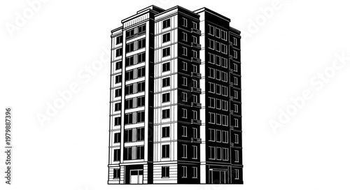 Tall Residential Building Facade Sketch.