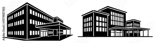 Modern commercial office buildings with perspective view in minimalist style