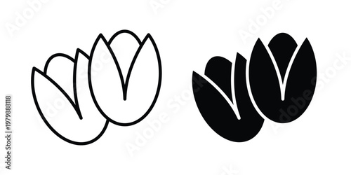 Pistachio icon. Flat and outline icons. Black icons