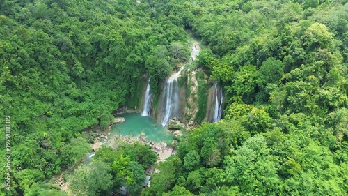 Aerial view of tropical waterfall