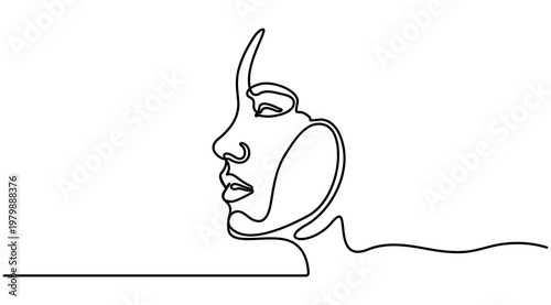 Continuous one line drawing Minimalist line art face, continuous one line drawing, abstract portrait, black and white vector illustration