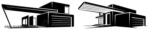 Luxury modern house designs with flat roofs and large garages in minimalist architectural style