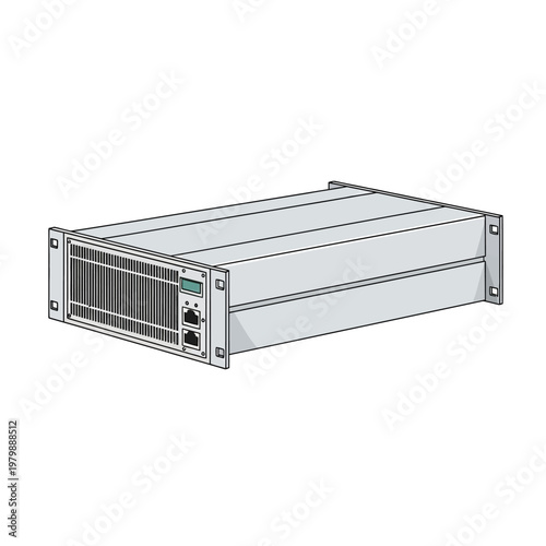 Modern server rackmount unit with network ports and digital display