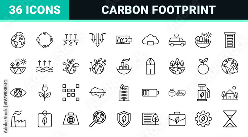 Ecological carbon footprint and co2 emission line icons in minimalist style.