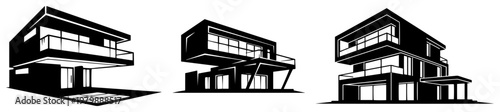 Modern cantilevered box house with contemporary geometric design in black and white style