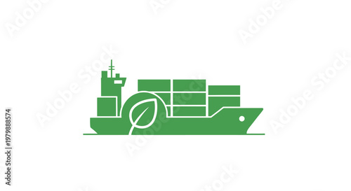 Green cargo ship with containers.