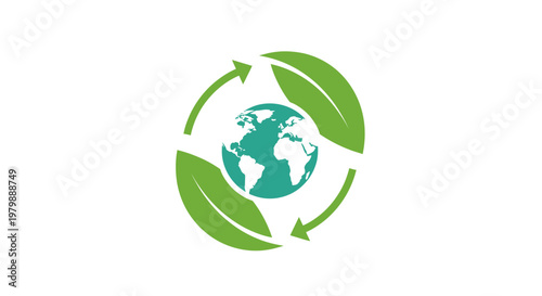 Green Earth Globe with Leaves.