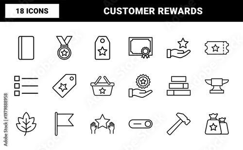 Exclusive benefit and loyalty rewards line icons set for business and marketing.