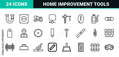 Construction and home improvement line icons.