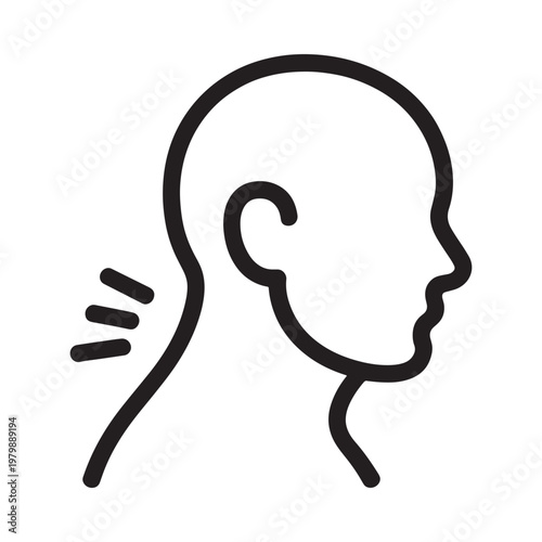 Simple line drawing of a human head in profile showing neck pain