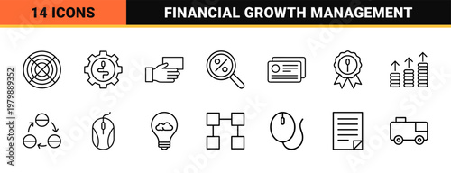 Corporate business line icons for finance and management.