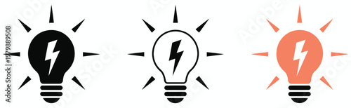 Lightning in light bulb icon light bulb symbol with a lightning bolt inside, bright idea creativity insight inspiration concept, business innovation technology energy and problem solving vector