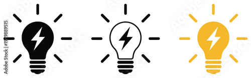 Lightning in light bulb icon light bulb symbol with a lightning bolt inside, creative idea innovation energy inspiration concept, startup thinking power solution and smart idea generation vector