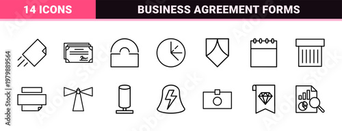 Minimalist legal document and contract outline icon set