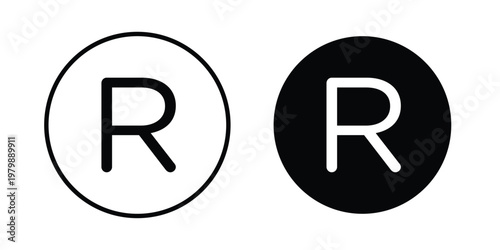 Registered trademark icon. Flat and outline icons. Black icons