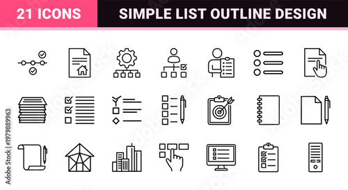 Minimalist productivity and to do list line icon set.
