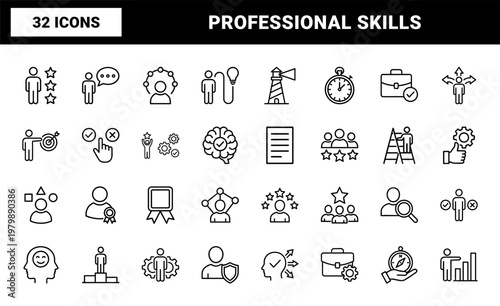 Expert skills and human resources minimalist line icon set