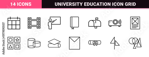 Education school and university minimalist line icon set