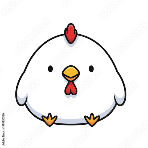 Charming vector illustration of a plump cartoon chicken, a delightful poultry character with a friendly expression, perfect for playful digital designs and kid-friendly content