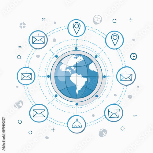 Global communication network connecting different locations worldwide.