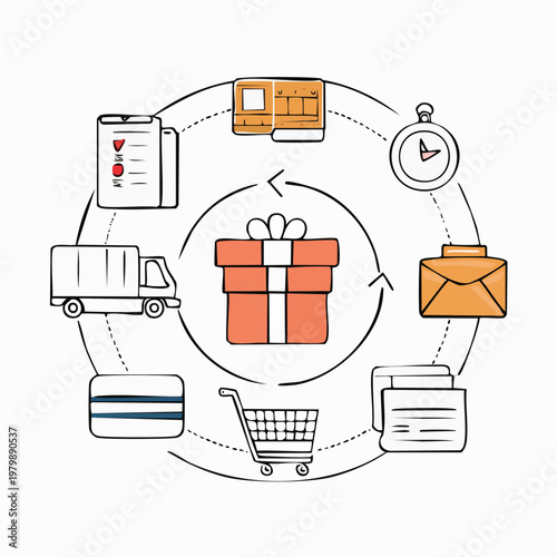 E commerce logistics and delivery process illustration.