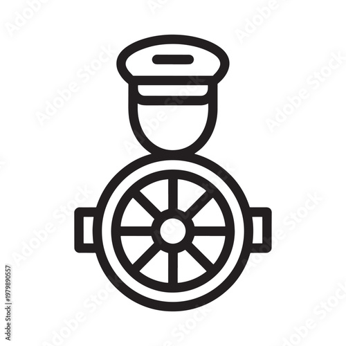 Simple black and white line art illustration of a police officer s hat