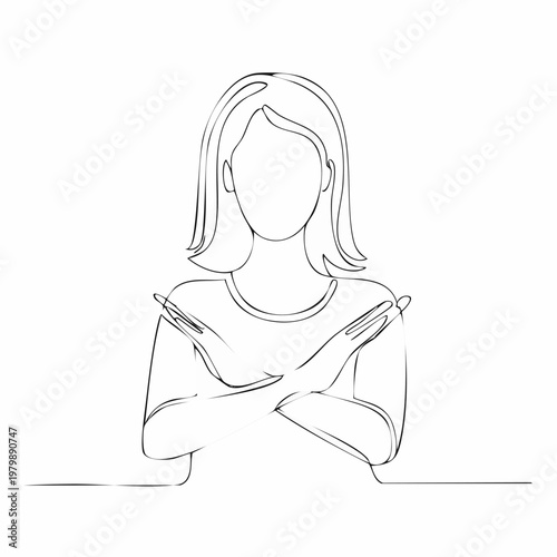 Woman making stop gesture with crossed arms illustration.