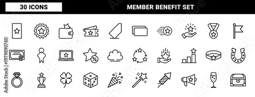Premium loyalty and reward solid icon set for member benefits