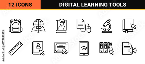 Minimalist E-learning Line Icon Set for Online Education and Digital Training