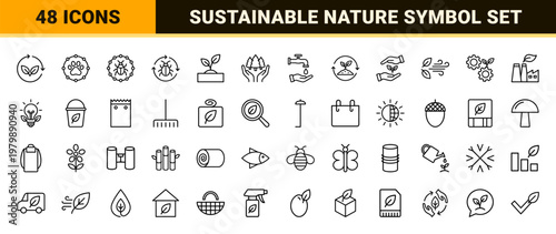 Minimalist environment and sustainability line icon set