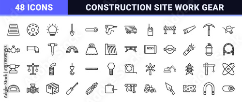 Industrial engineering and construction line icon set