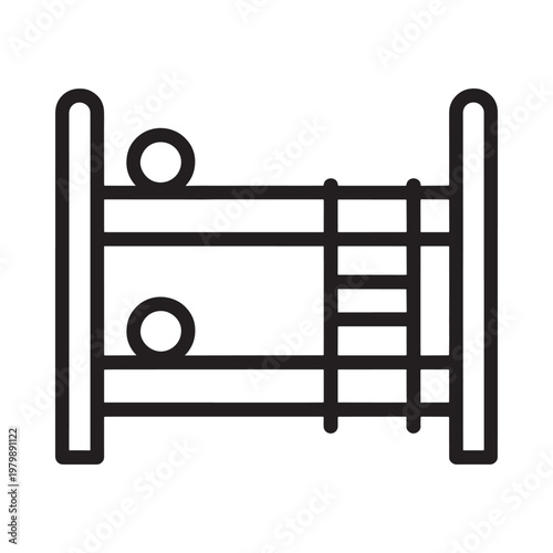 Simple black and white line drawing of a two tiered bunk bed
