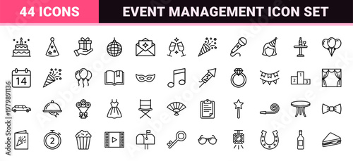 Minimalist event and party planning outline icons
