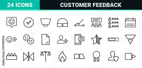 Customer Feedback and Service Rating Minimal Line Icons Set