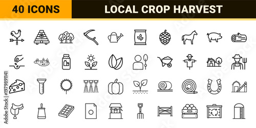 Farm and Agriculture Icons in Minimalist Line Art Style