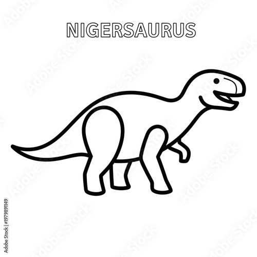 A simple black and white line drawing of a Nigersaurus dinosaur, with the name "NIGERSAURUS" written above it in block letters.